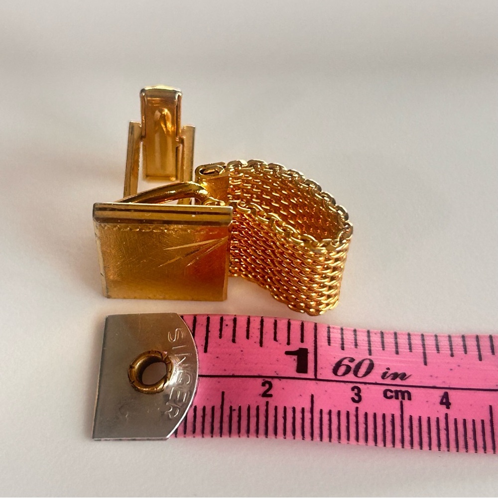 Vintage Gold Tone Etched Geometric Burst Design Mesh Wrap Cufflinks Unbranded - Picture 8 of 9